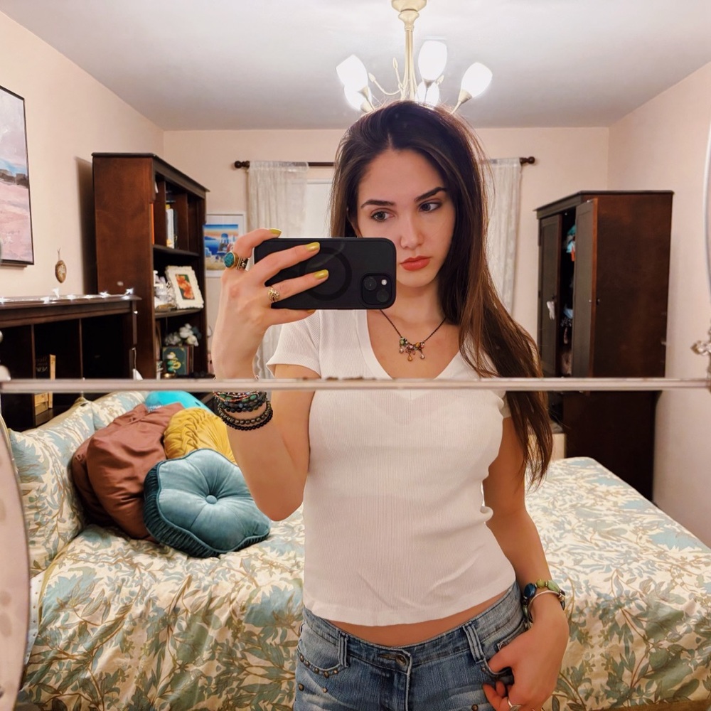 Brandy Melville White V-Neck Top